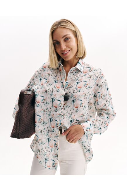 Женская рубашка из крапивы  принт слоны -8996 от byME 