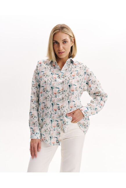 Женская рубашка из крапивы  принт слоны -8996 от byME 