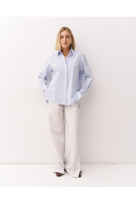 Женская рубашка хлопковая в полоску  с пуговицами по бокам - 9001 от byME 