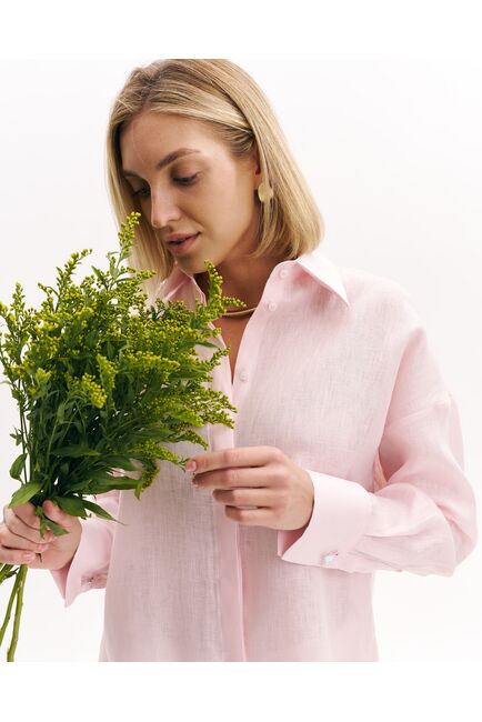 Женская рубашка изо льна розовая -9002 от byME 