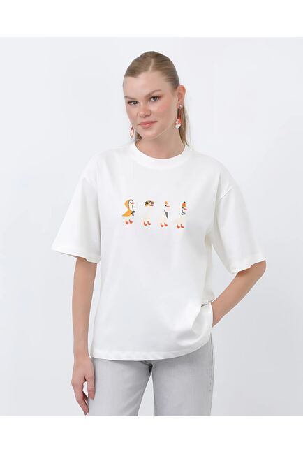 Женская футболка экрю с гусями-32360 от  