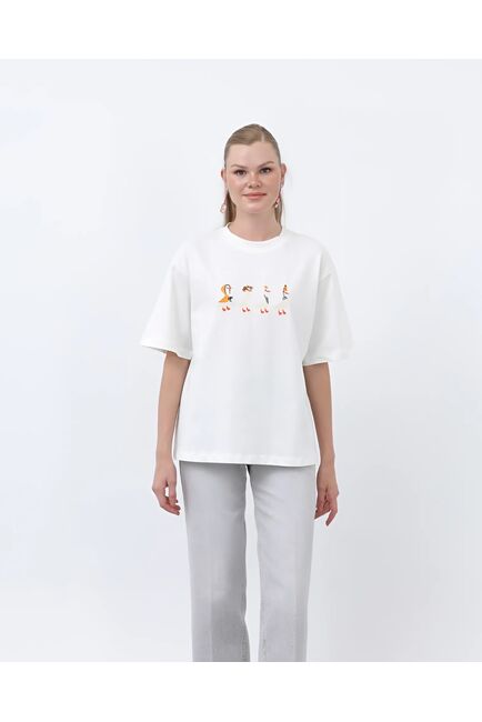 Женская футболка экрю с гусями-32360 от  