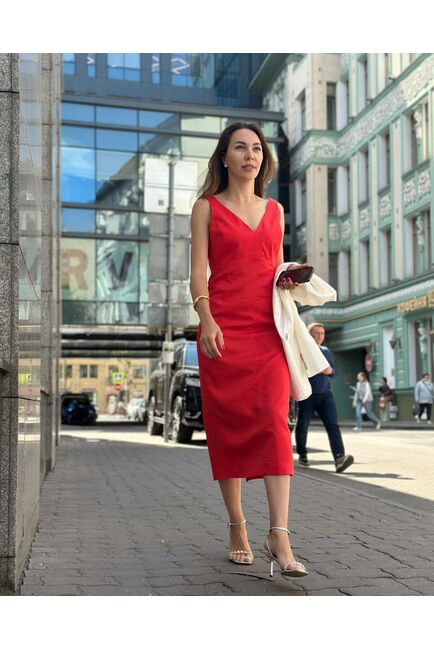 Платье красное из тенсела-025077 от  