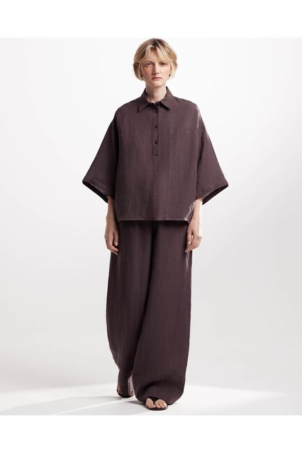 Женская рубашка изо льна коричневая от  