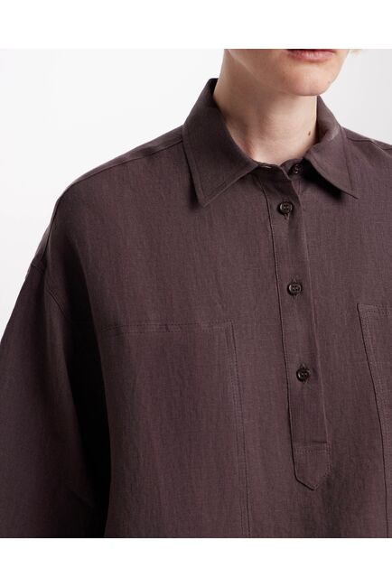 Женская рубашка изо льна коричневая от  