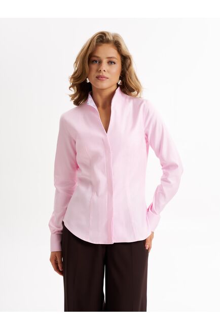 Рубашка розовая  воротник стойка под пуговицы с отделкой - 9006 от byME 