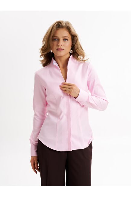 Рубашка розовая  воротник стойка под пуговицы с отделкой - 9006 от byME 