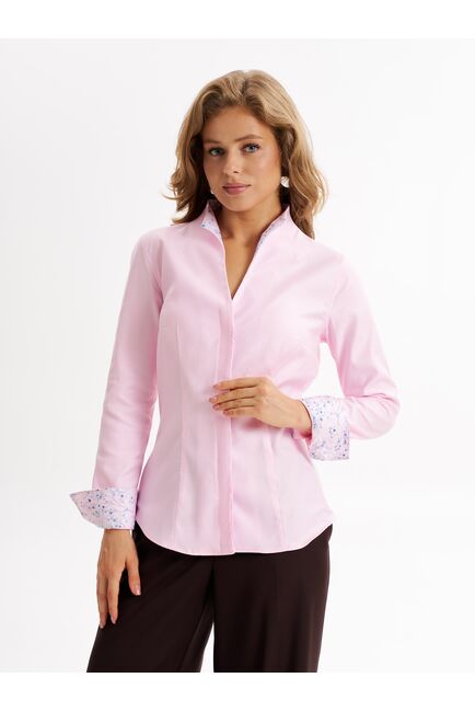 Рубашка розовая  воротник стойка под пуговицы с отделкой - 9006 от byME 