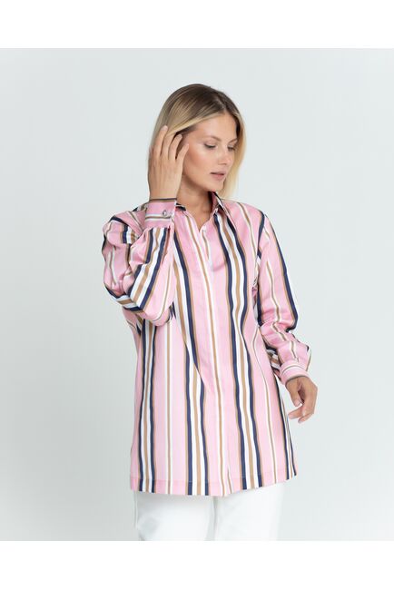 Женская рубашка с универсальным манжетом розовая в полоску - 8366 от ByME 