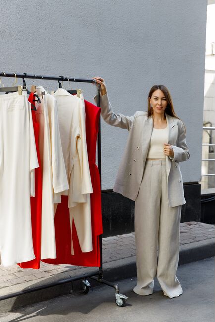 Женские брюки серые изо льна-MS5320 от  