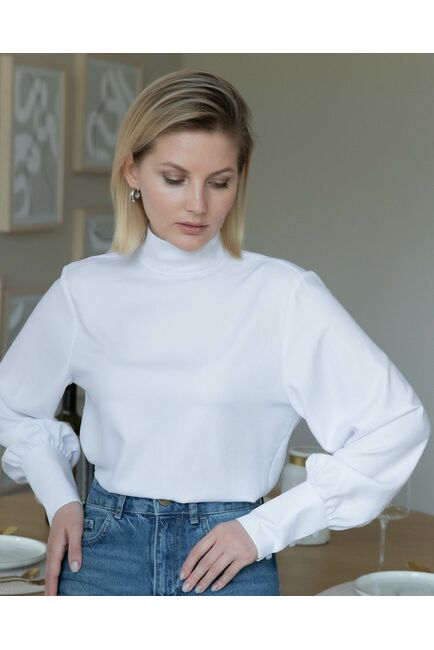 Женская рубашка с высоким манжетом белая - 8243 от byME 