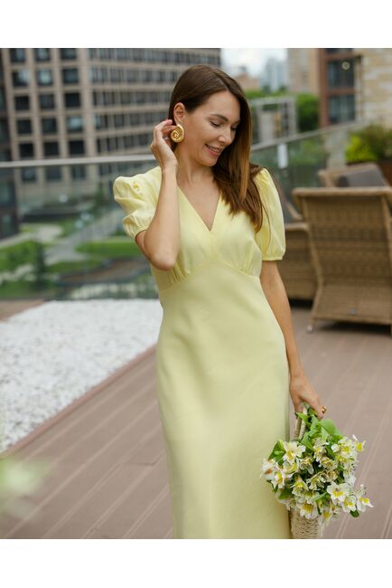 Платье женское изо льна желтое-MS5631 от  