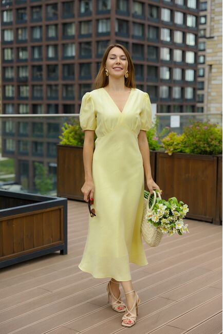 Платье женское изо льна желтое-MS5631 от  