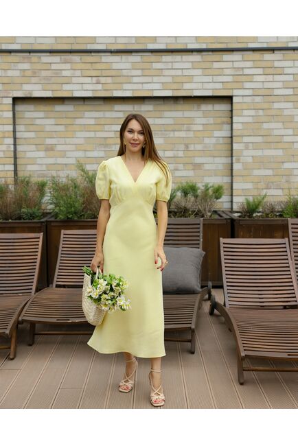 Платье женское изо льна желтое-MS5631 от  