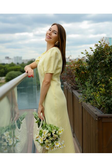 Платье женское изо льна желтое-MS5631 от  
