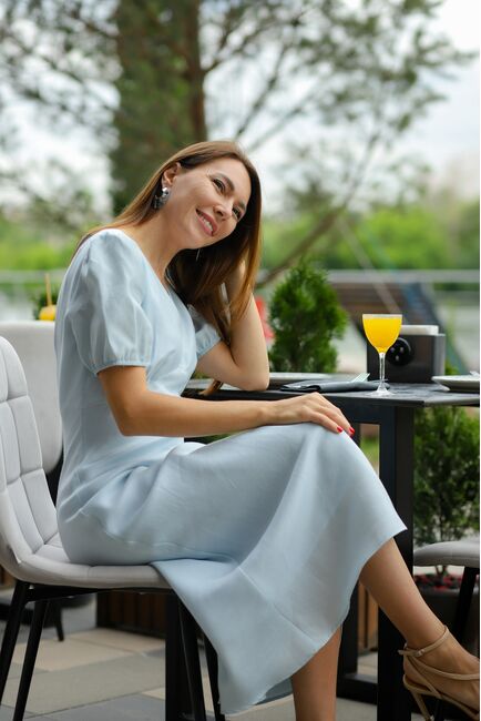 Платье женское изо льна голубое-MS5631 от  