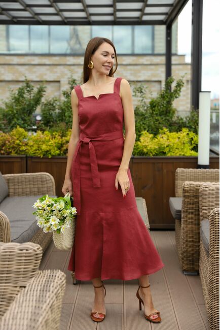 Платье женское изо льна терракотовое-LW-025094 от LW 