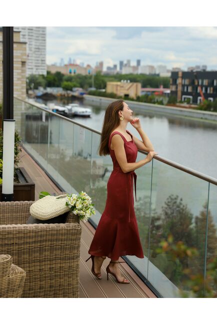 Платье женское изо льна терракотовое-LW-025094 от LW 