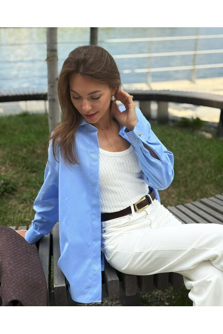 Женская рубашка из хлопка голубая-9018 от byME 