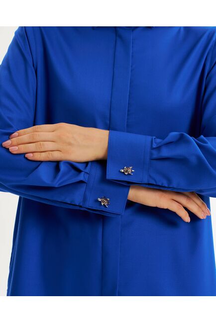 Рубашка с универсальным манжетом из бамбука синего цвета  -9023 от byME 