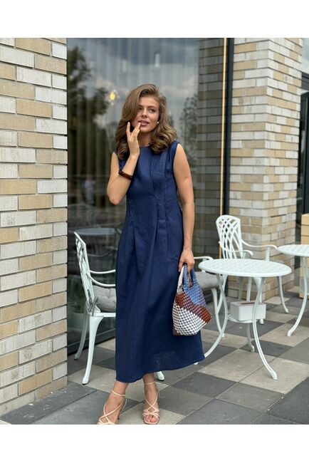 Платье темно-синее изо льна от LW 