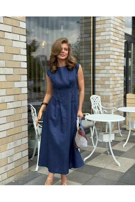 Платье темно-синее изо льна от LW 