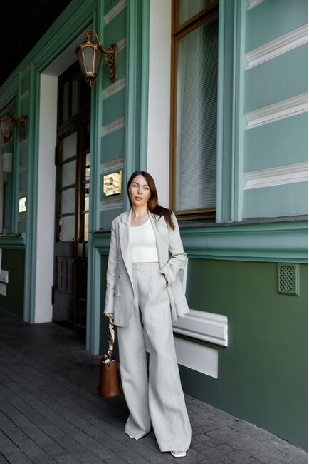 Женские брюки серые изо льна-MS5320 от  