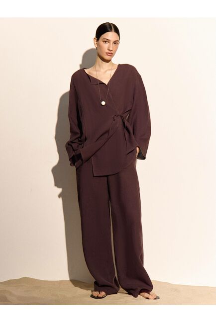 Рубашка  коричневая из льна-125028 от LW 