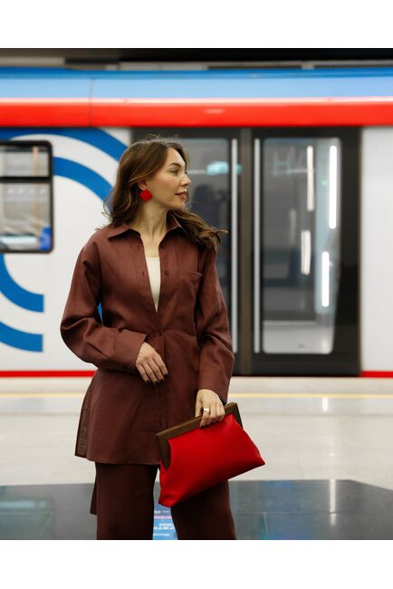 Женские брюки изо льна коричневые-5313 от  