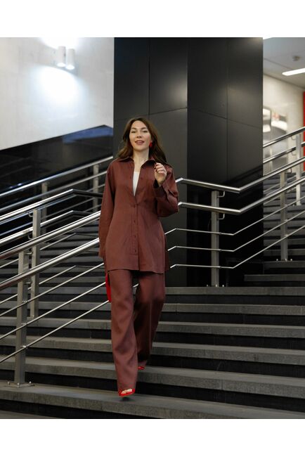 Женские брюки изо льна коричневые-5313 от  