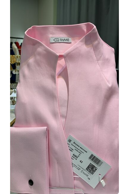 Рубашка из хлопка под запонки розовая воротник стойка - 8482 от byME 
