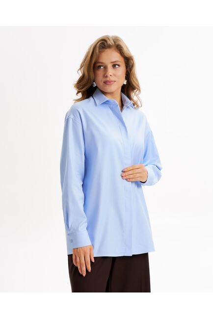 Женская рубашка из хлопка голубая-9018 от byME 