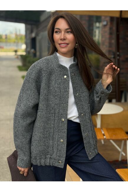 Бомбер из шерсти и мохера цвет серый-A102 от Doroteya 