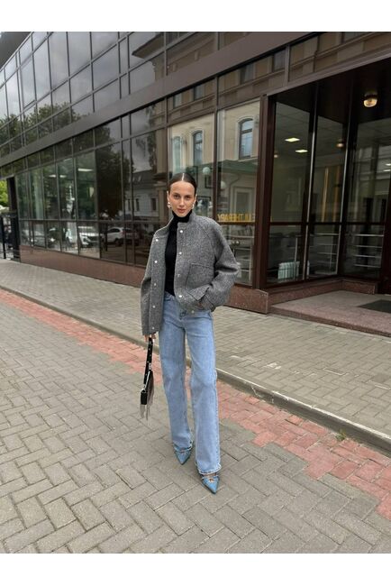 Бомбер из шерсти и мохера цвет серый-A102 от Doroteya 