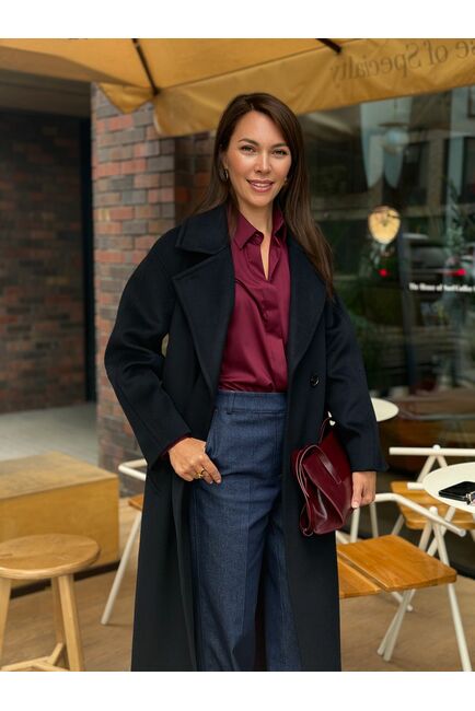 Пальто из шерсти Мериноса цвет Темно-синий-A087 от Doroteya 