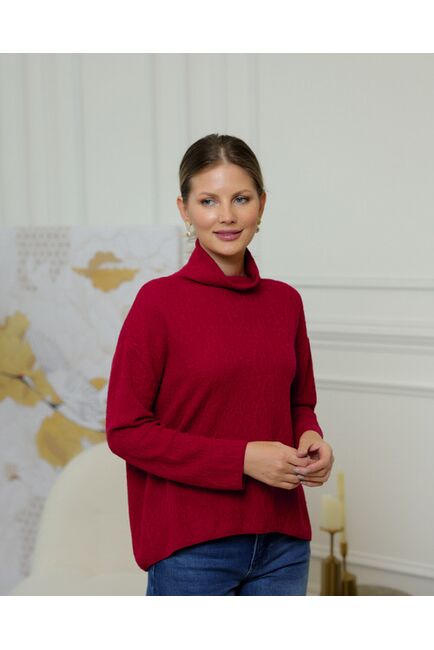 Джемпер из шерсти мериноса тонкой вязки красный фактурный от byME 