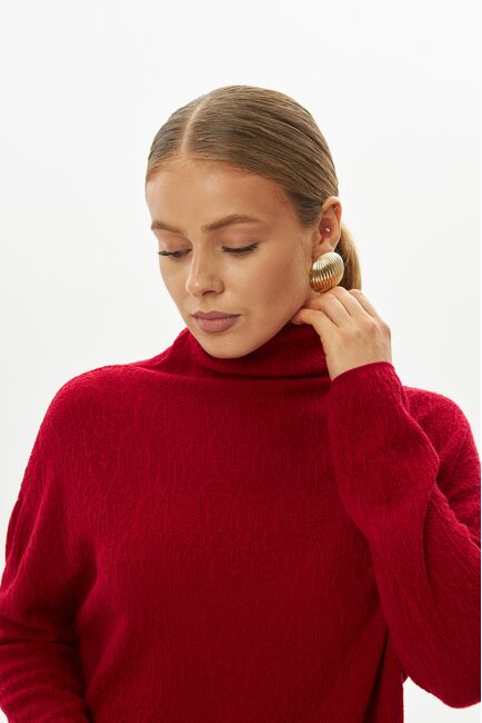 Джемпер из шерсти мериноса тонкой вязки красный фактурный от byME 