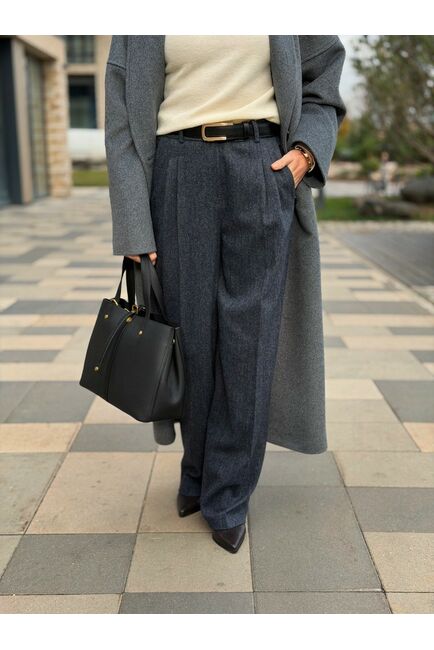 Брюки широкого кроя из шерсти  тёмно-синие MS5311-- Dark Blue от  