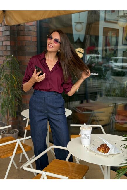 Женские брюки синие из ткани деним TR1-1003 от byME 