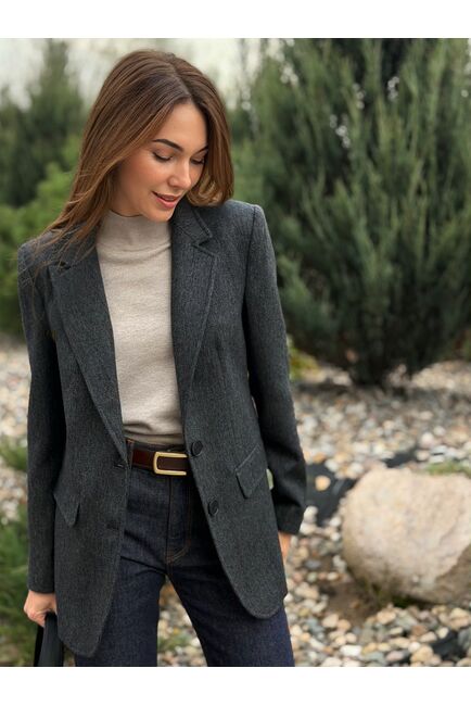 Жакет темно-серый в ёлочку с добавлением шерсти   LW-125021-gray от Luisa Wang 