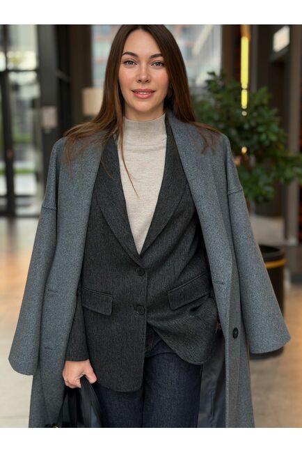 Жакет темно-серый в ёлочку с добавлением шерсти   LW-125021-gray от Luisa Wang 