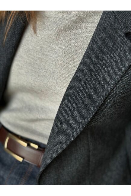 Жакет темно-серый в ёлочку с добавлением шерсти   LW-125021-gray от Luisa Wang 