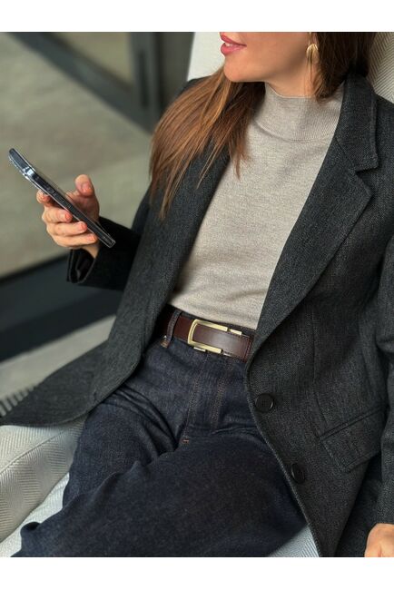 Жакет темно-серый в ёлочку с добавлением шерсти   LW-125021-gray от Luisa Wang 