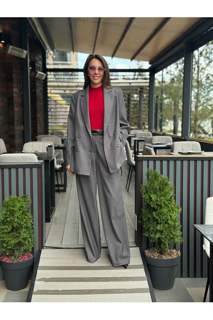 Женские брюки светло серые в тонкую полоску TR042-1001 от byME 