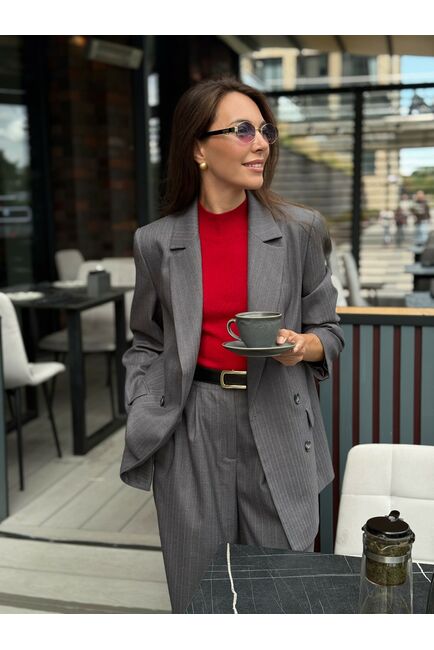 Жакет светло -серый в тонкую полоску с добавлением шерсти J1-1004 от byME 