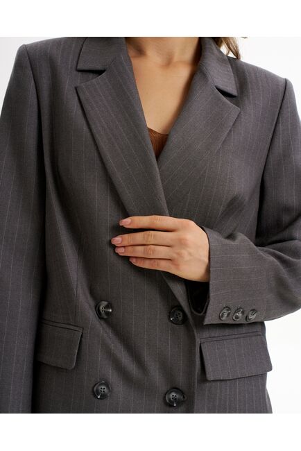 Жакет светло -серый в тонкую полоску с добавлением шерсти J1-1004 от byME 