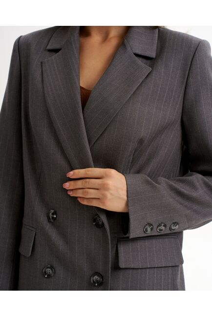 Жакет светло -серый в тонкую полоску с добавлением шерсти J1-1004 от byME 