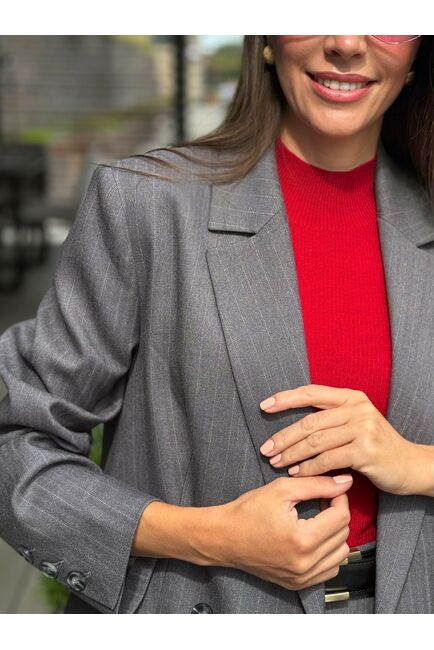 Жакет светло -серый в тонкую полоску с добавлением шерсти J1-1004 от byME 