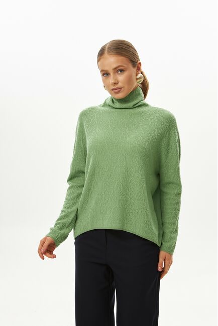 Джемпер из шерсти мериноса тонкой вязки  фактурный зеленый от byME 