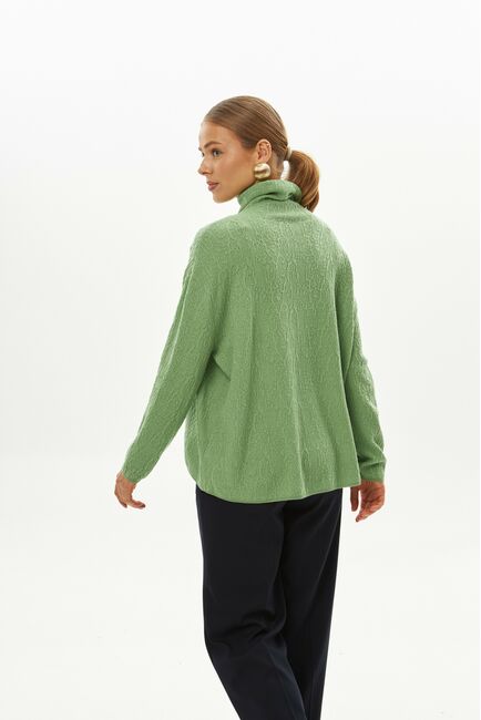 Джемпер из шерсти мериноса тонкой вязки  фактурный зеленый от byME 